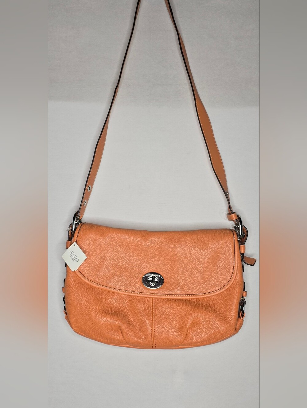 Coach Bag Turnlock Legacy Pebble Leather Crossbody Flap Orange
